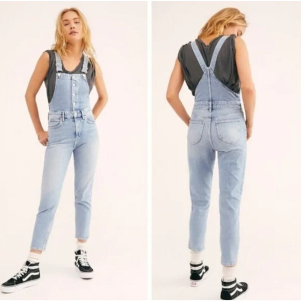 Free People Light Wash Denim Overalls
